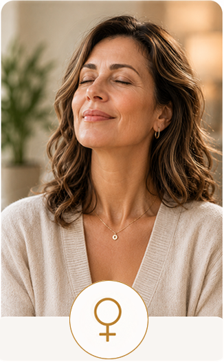 Mujer adulta disfrutando una sensación de bienestar y equilibrio